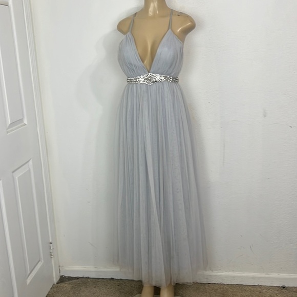 CEREMONY BY JOANA AGUST LIGHT BLUE TULLE MIDI DRESS - Picture 4 of 9